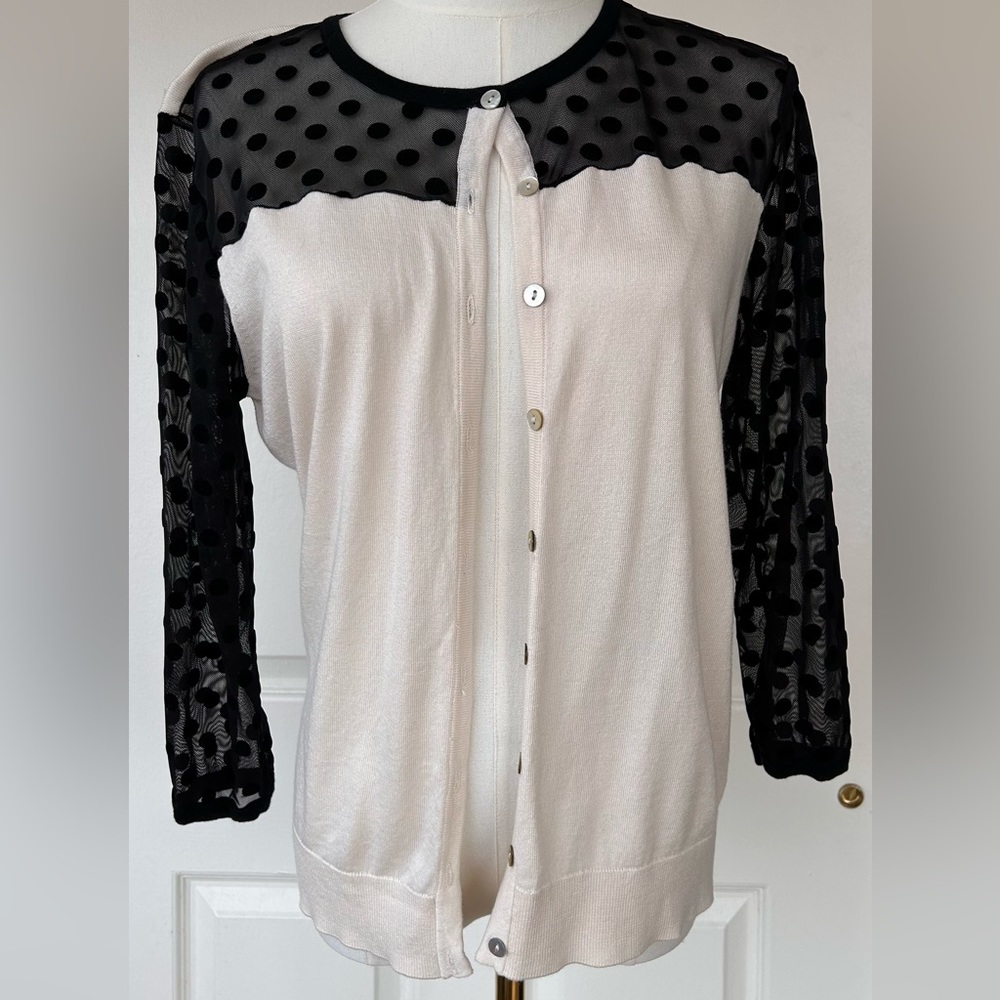 August Silk Cardigan Mesh Shoulder/Sleeves Size Small